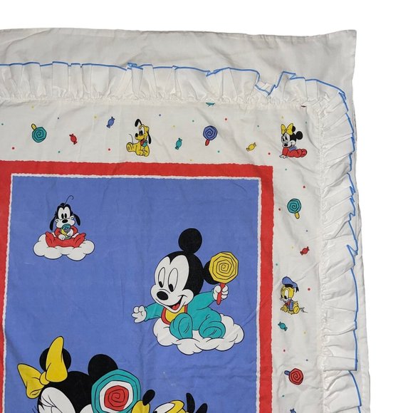 Rare Vintage Disney Babies Mickey Crib Duvet Quilt Cover Minnie Mouse Pluto - Picture 3 of 11